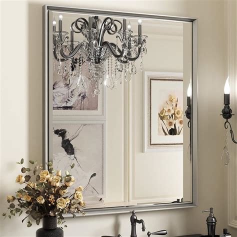 brushed nickel bathroom mirror|brushed nickel bathroom mirror 36x30.